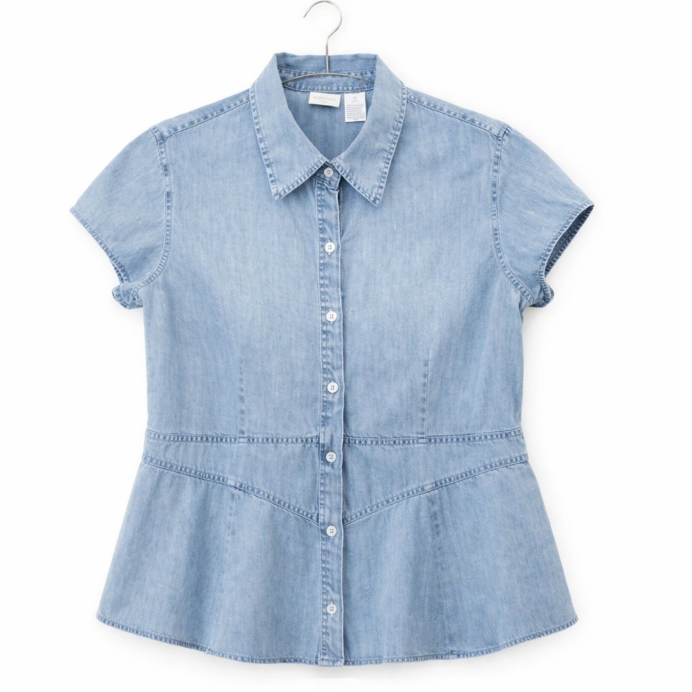 Emma James Light Blue Denim Button-Front Peplum Blouse